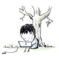 A doodle of me codeing under a tree